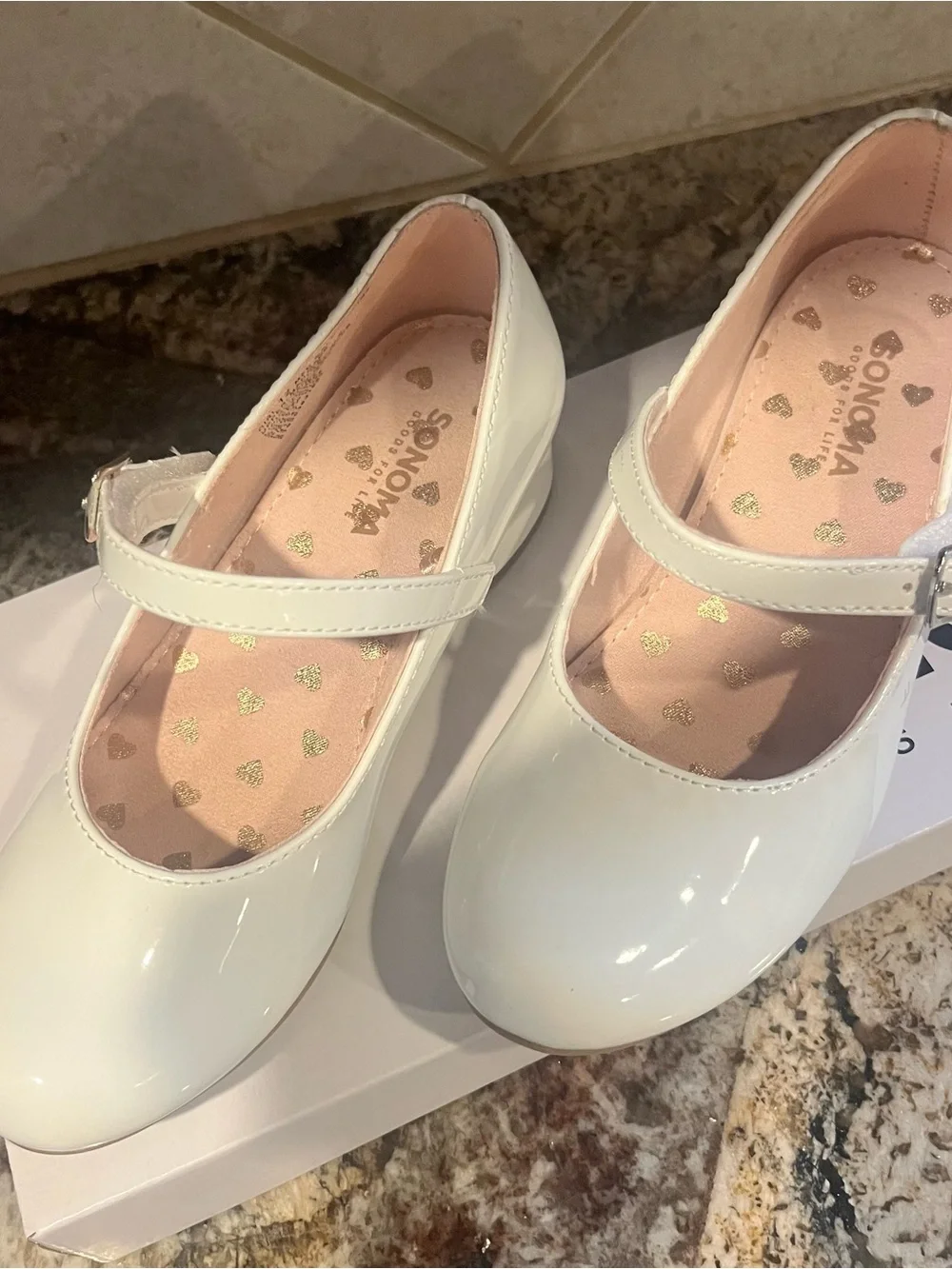 Classic White Patent Mary Jane Block Heel Pumps - little girls 12 Sonoma